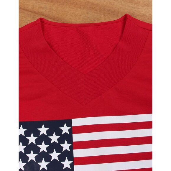 Women’s Oversized V-Neck Sweatshirt Cotton Blend Casual Patriotic Top - Picture 6 of 8
